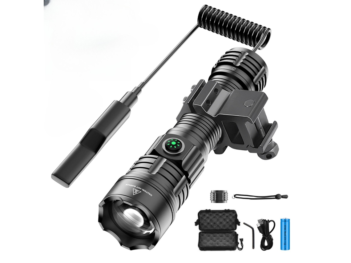 Lanterna Tática Outdoor, Recarregável Via Usb c, 6000 Lúmens, 3 Modos, Zoom, Suporte Fixo. CZHHMART