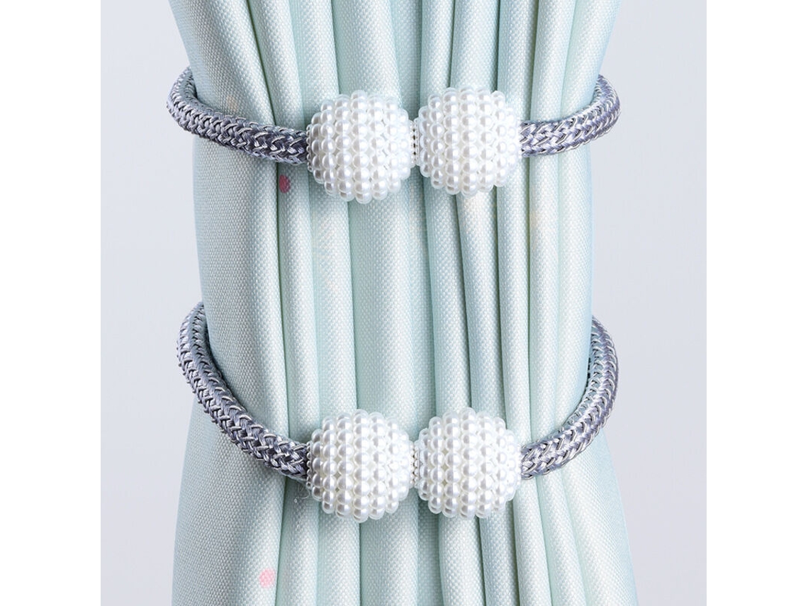 Conjunto De 2 Prendedores De Cortina Magnéticos Com Pérolas Artificiais Para Decoração De Casa E Escritório Aquaforge (cinza)