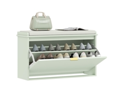 Banco Sapateira Com Assento Acolchoado Gaveta Rebatível Prateleira Ajustável Para Entrada Ou Quarto 80x26x47.5 Cm Verde Claro