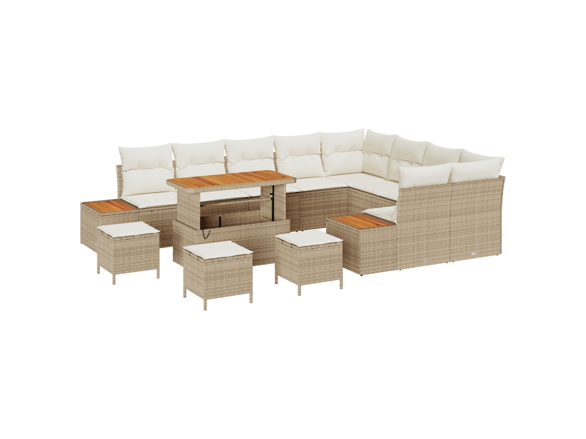 Conjunto 13 Conjunto De Sofá De Jardim Vidaxl Bege Vime Pe (110 X 55 X 71 Cm)