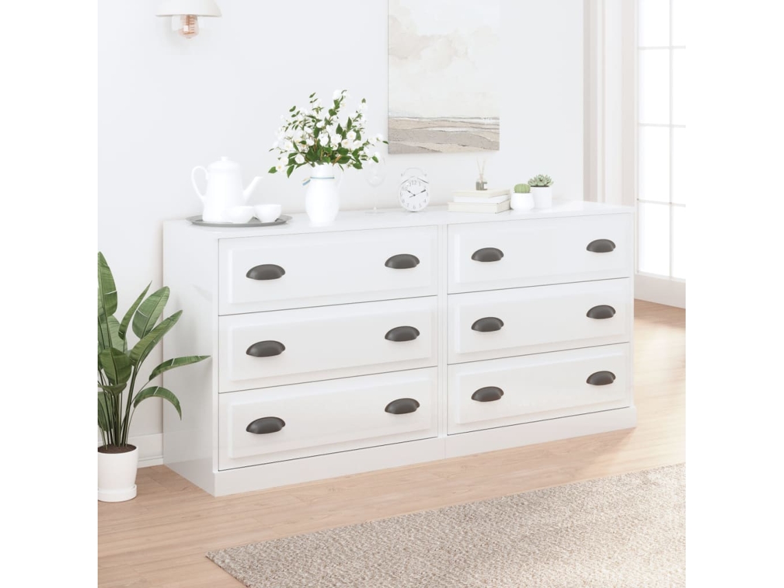 Vidaxl Aparadores 2 Pcs Derivados De Madeira Branco Brilhante