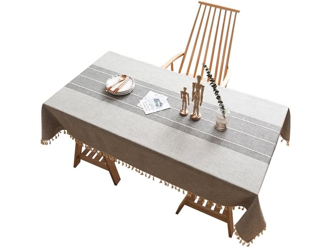 Toalha De Mesa Retangular Em Linho E Algodão, Estilo Japonês, Com Borda De Renda.