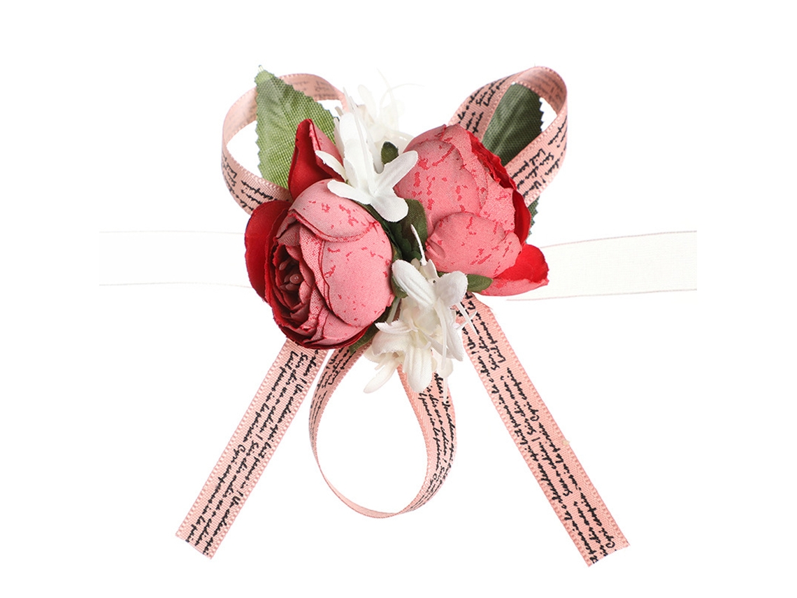 2Pcs Flor de Pulso de Casamento Corsage Floral com Rosa e Folha para Mão NEVEANCE