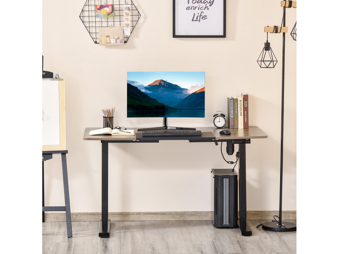 Secretária Elétrica De Pé Com Ajuste Elétrico Altura E 4 Teclas Memória Para Casa Escritório 140x70x72-116 Cm Preto E Natural