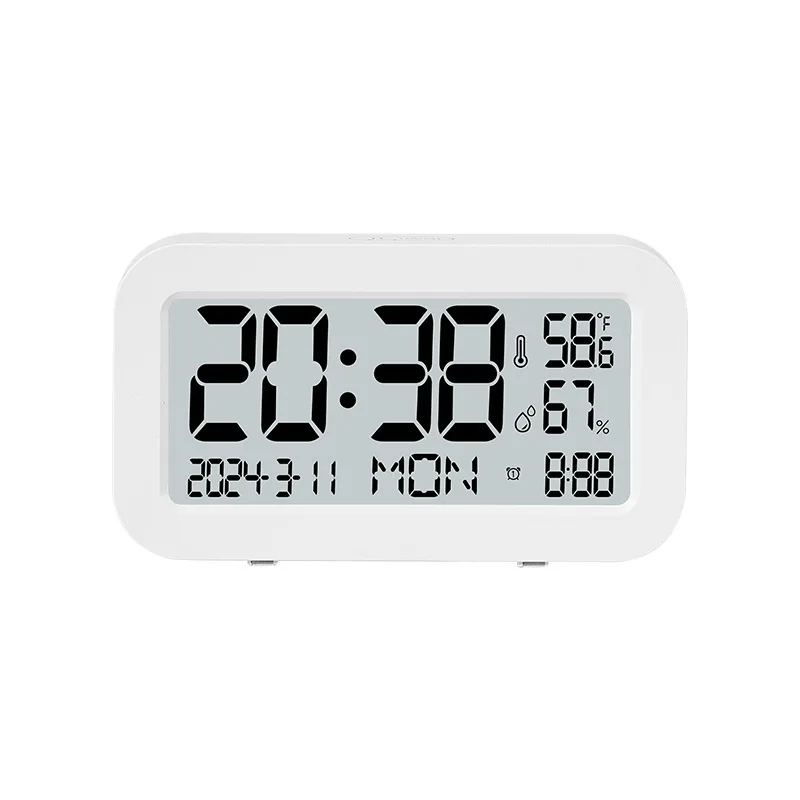 Relógio De Mesa Lcd (branco) Com Alarme, Data/hora/dia Da Semana.