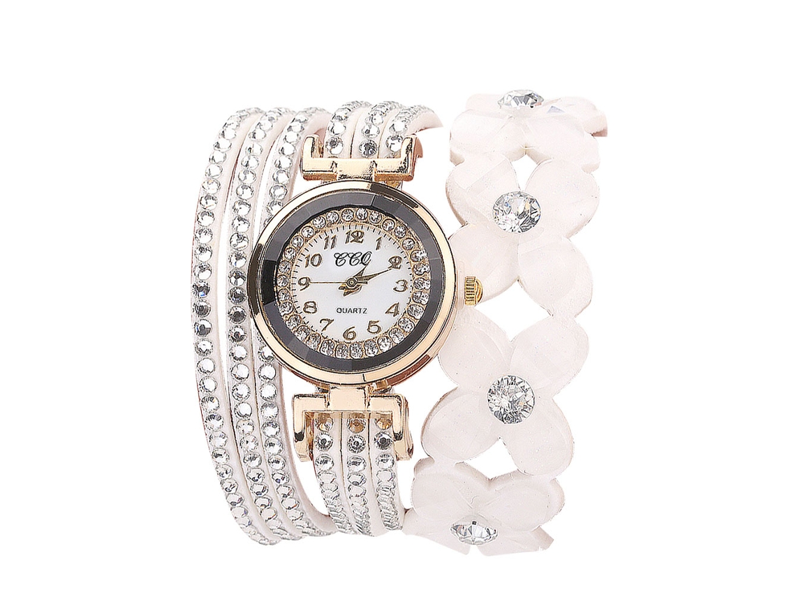 Relógio de Pulso de Pulseira com Fivela Pu Feminino Casual Elegante Branco