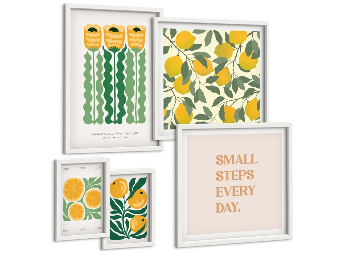 Conjunto De Pinturas Flores Cítricos Frases Positivas Espelharte (5 Peças)
