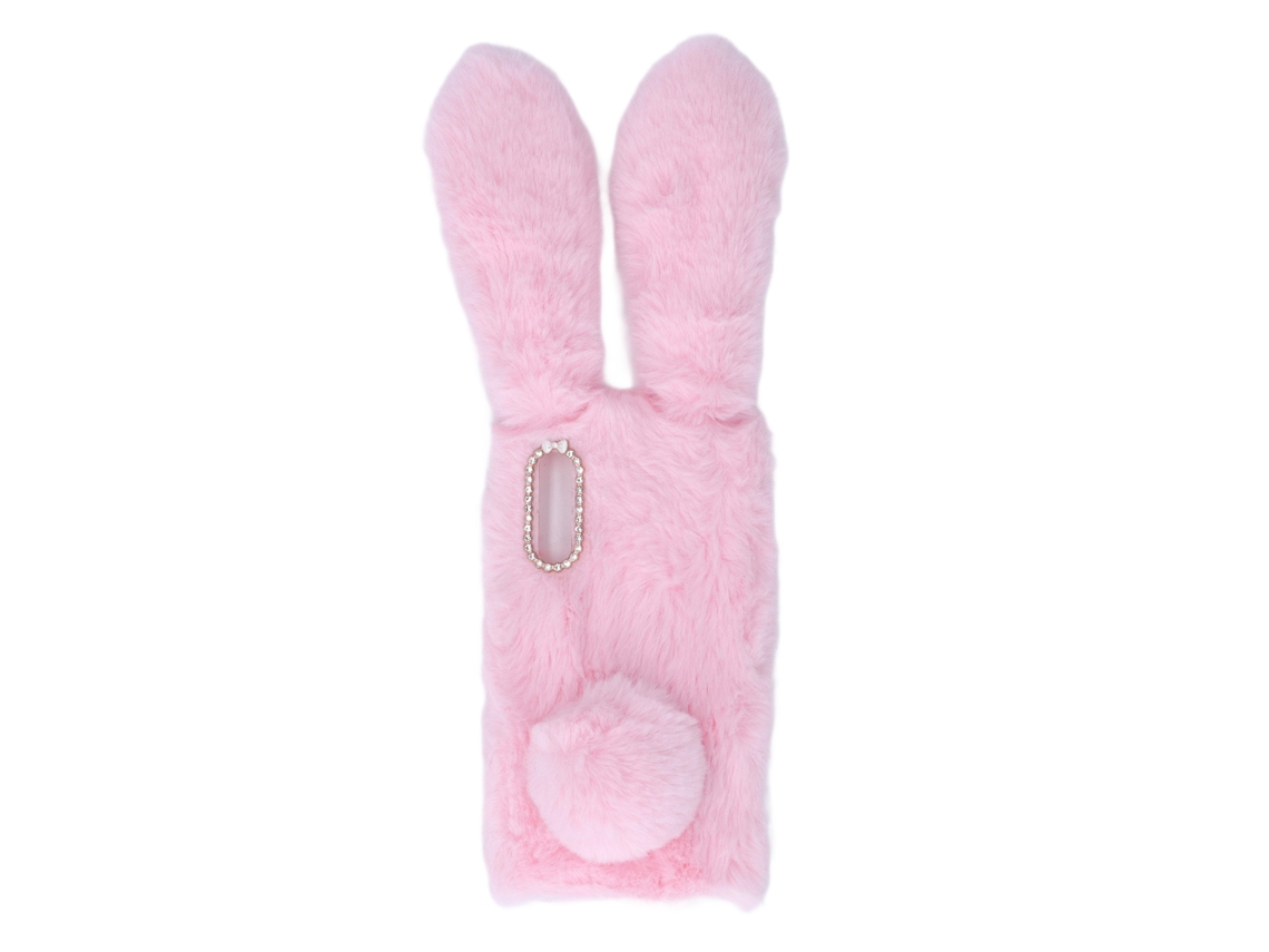 Funda de silicone com orelhas de coelho de pelúcia, rosa, para A50