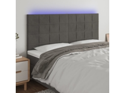 Vidaxl Cabeceira De Cama C/ Led Veludo 180x5x118/128 Cm Cinza-escuro