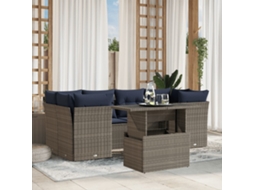Vidaxl Conjunto De Sofá De Jardim Com 7 Peças E Almofadas Em Rattan Sintético Cinza