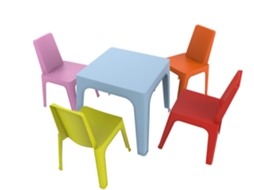 Set 4+1 Cadeiras-mesa Crianças Interior, Exterior Azul Celeste/rosa/vermelho/laranja/verde Limão Julieta Garbar