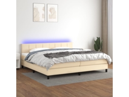 Vidaxl Cama Box Spring C/ Colchão E Led 200x200 Cm Tecido Cor Creme