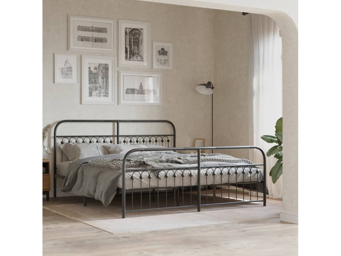 Vidaxl Estrutura De Cama Com Cabeceira E Pés 183x203 Cm Metal Preto