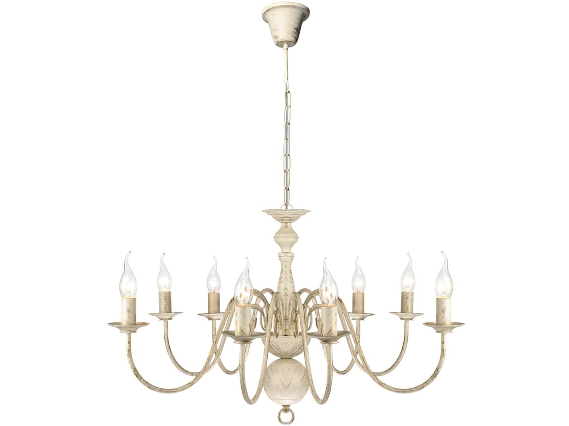 Candelabro De Metal Branco Antigo Com 8 Lâmpadas E14