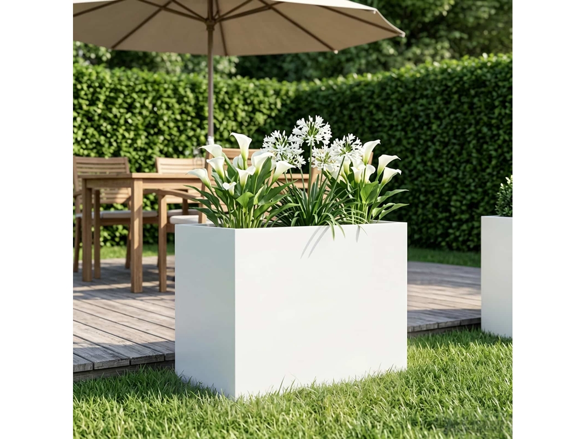 Vidaxl Vaso De Jardim Branco 60 X 40 X 50 Cm Aço Laminado A Frio