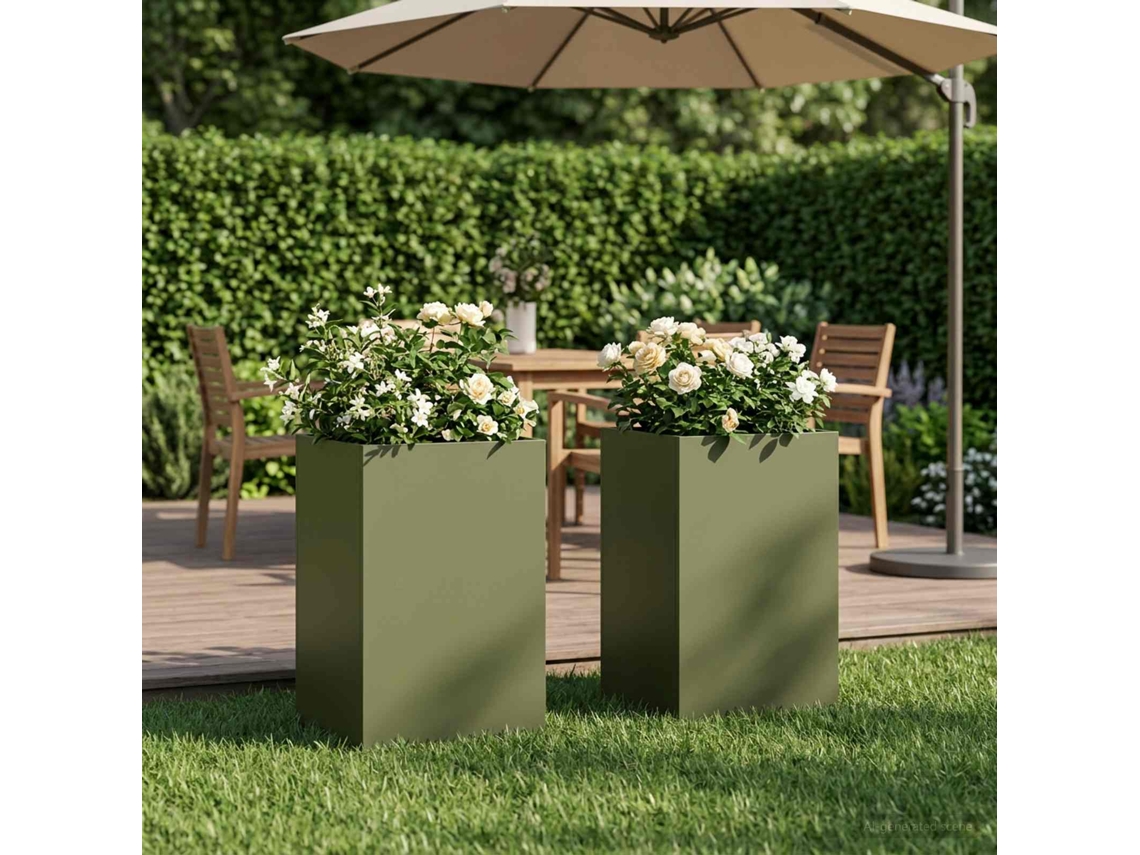 Vidaxl Vaso De Jardim 2 Unid. Verde-azeitona 40 X 40 X 50 Cm