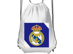 Mochila de Ginástica Infantil Branca- Confortável e Prática para Crianças com Motivação do Real Madrid Escudo Clube em Azul Amarelo BRILVIBERA