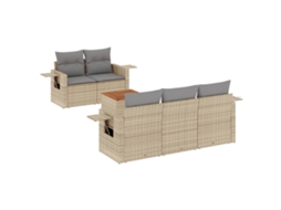Conjunto de 6 Sofás Jardim com Almofadões Vime Pe Bege Misturado MAISON EXCLUSIVE