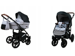 Carrinho de Bebé Multifuncional BABYLUX OPTIMAL 2 Em 1 -Silver Black Black Frame - Ajustável e dobrável Construção leve em alumínio - Acessórios