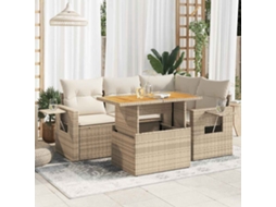 Vidaxl 5 Pcs Conjunto De Sofás P/ Jardim Com Almofadões Vime Pe Bege
