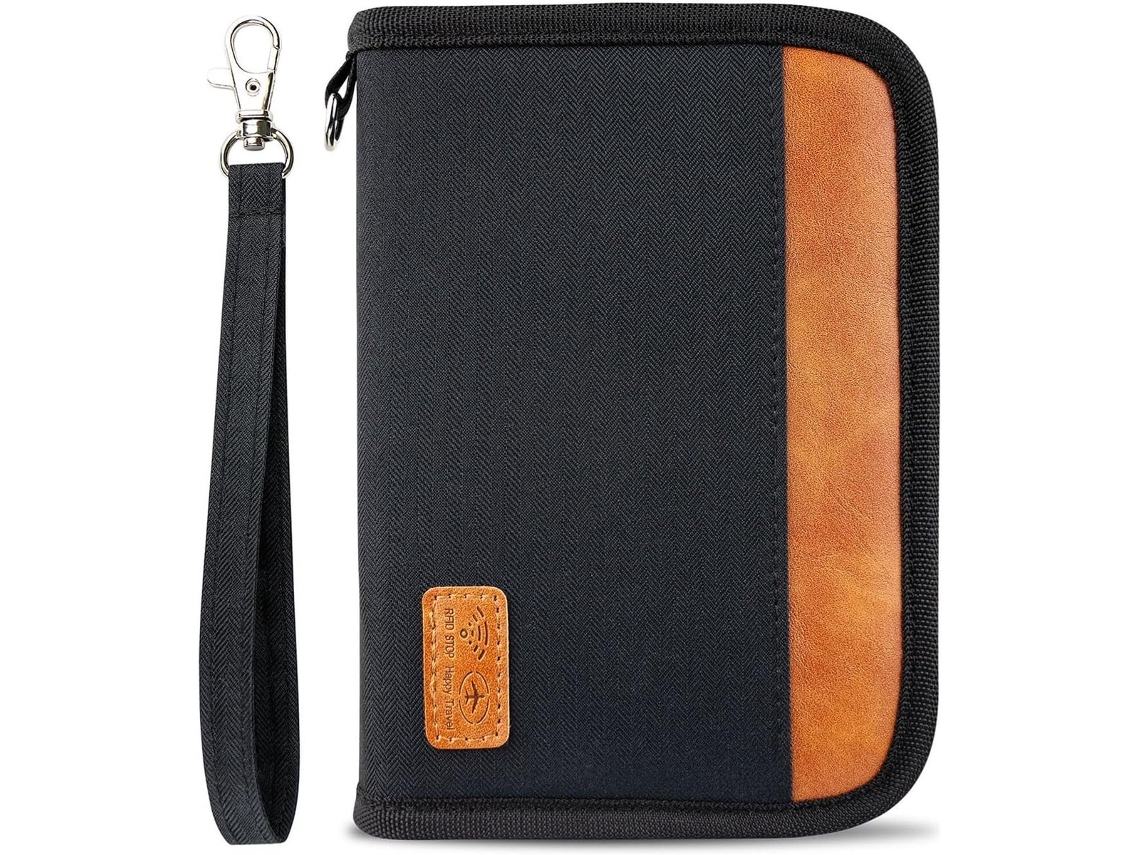 Porta-passaporte Com Bloqueio Rfid, Preto, Organizador De Documentos Viagem Com Zíper Para Passagens Aéreas E Cartões Crédito