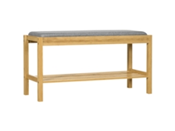 Banco de Bambu Natural com assento estofado, prateleira para sapatos, ripas, 90x30x46cm | S/MARCA