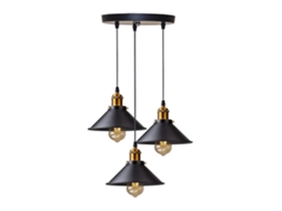 Lustre Industrial Retrô Suspenso Com Suporte Circular,ø 22cm,preto 3 Lâmpadas Edison Design Btforus