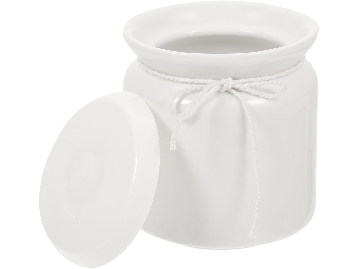 Pote De Cerâmica Branca 500ml, Recipiente De Armazenamento Com Design Elegante Para Guardar Banha, Óleo Ou Pequenos