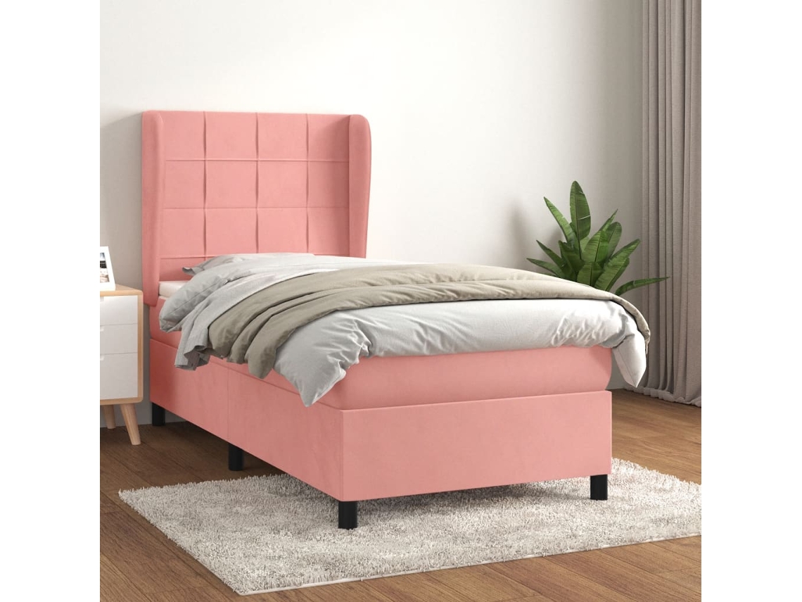Vidaxl Cama Com Molas/colchão 90x190 Cm Veludo Rosa