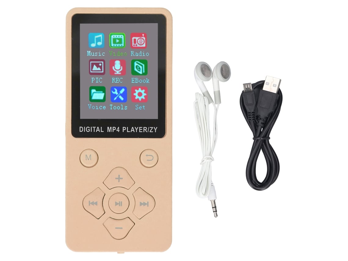 Reprodutor De Música E Vídeo Mp3 Mp4 Com Bluetooth 5.0, Tela Colorida De 1,8 Polegadas, Memória Expandível 128g, Dourado