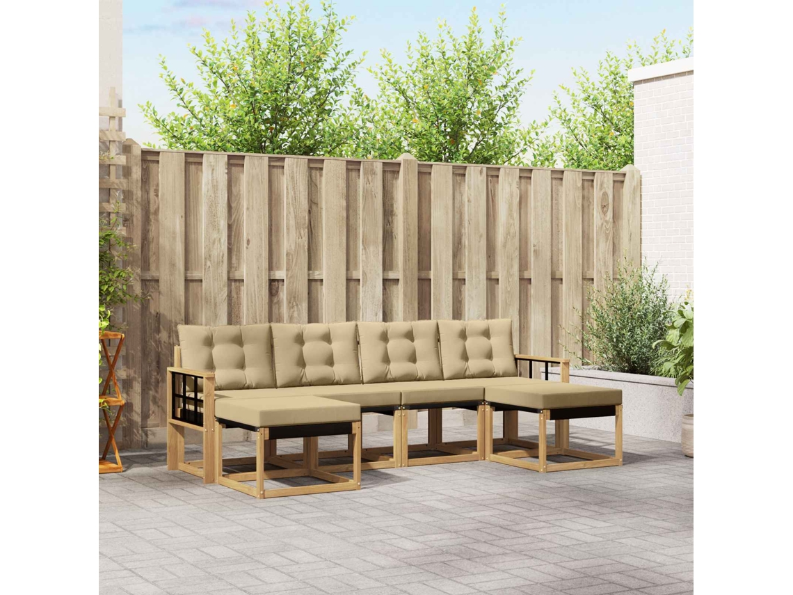 Vidaxl Conjunto De Sofás Para Exterior 6 Pcs Branco E Bege