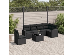 Vidaxl 7 Pcs Conjunto De Sofás P/ Jardim C/ Almofadões Vime Pe Preto