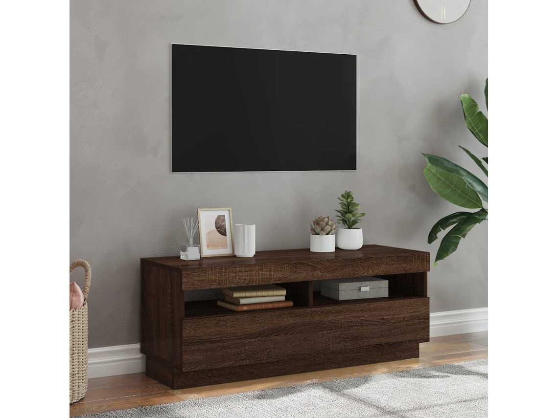 Vidaxl Móvel De Tv Com Luzes Led 100x35x40 Cm Cor Carvalho Castanho