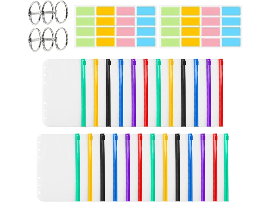 Conjunto De 25 Pastas Transparentes Com Fecho Fichários 6 Argolas, Ideais Cadernos, Pastas Práticas, Pastas De