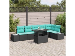 Vidaxl Conjunto De Sofá De Jardim 7 Unid. Preto Vime Pe