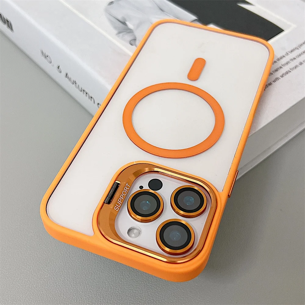 (iphone 14 Plus, Laranja) Capa Magnética À Prova De Choque, Compatível Com Magsafe, Com Proteção De Lente De Vidro.