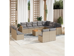 Vidaxl 13 Pcs Conjunto De Sofás P/ Jardim Com Almofadões Vime Pe Bege