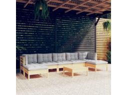 Conjunto Lounge Jardim 8 Peças C/ Almofadões Cinzentos Pinho Dkd Home Decor