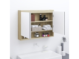 Vidaxl Armário Espelhado P/ Casa Banho 80x15x60 Cm Mdf Branco/carvalho