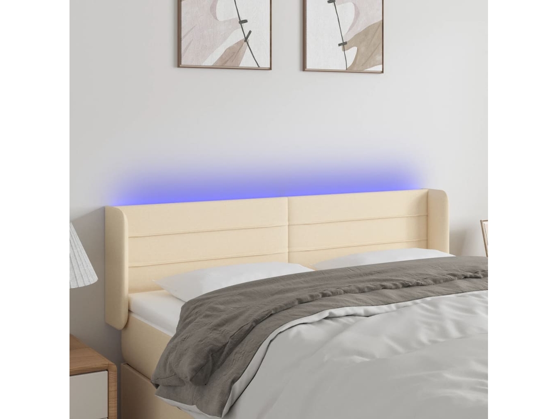 Vidaxl Cabeceira De Cama C/ Luzes Led Tecido 147x16x78/88 Cm Cor Creme