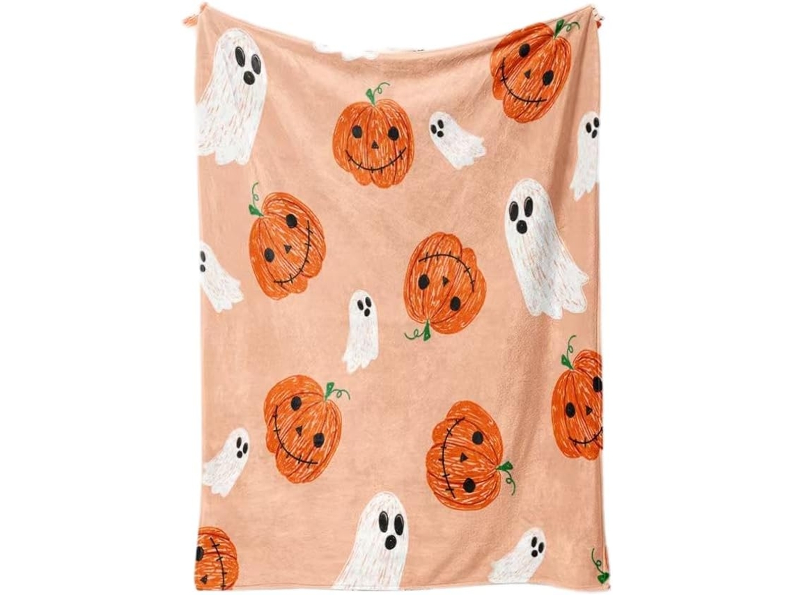 Manta Syjym Halloween com Estampa Digital de Abóbora e Lanterna em Flanela para Cochilar Ou Relaxar Ambiente a
