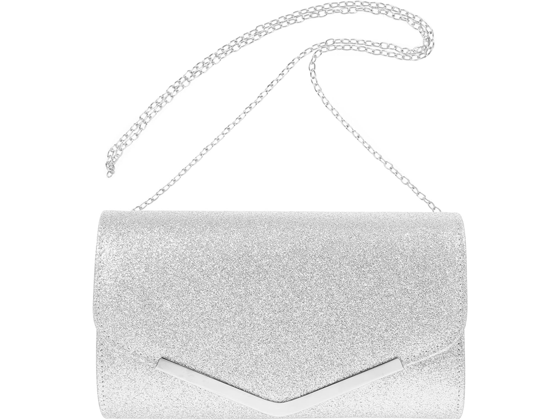 Clutch Feminina De Noite Com Corrente Metálica Prateada, Ideal Para Casamentos E Coquetéis.