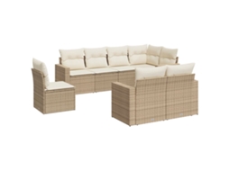 Maison Exclusive - 8 Pcs Conjunto De Sofás P/ Jardim Com Almofadões Vime Pe Bege