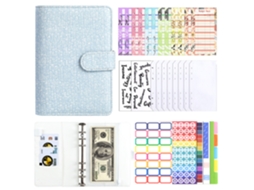 A6 Cash Challenge Budget Binder Fabric Waffle Notebook Blue With 12-cash Cards, 8-bill Envelopes, 2-english Stickers