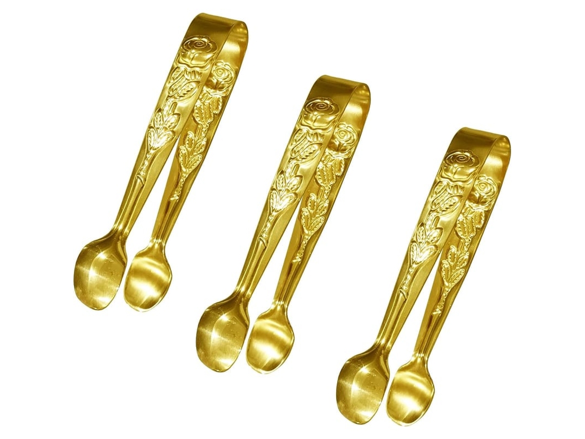 Linjou 3 Pinças Pequenas Serviço 4 Polegadas Aço Inoxidável Rosa Açúcar Gelo Ouro