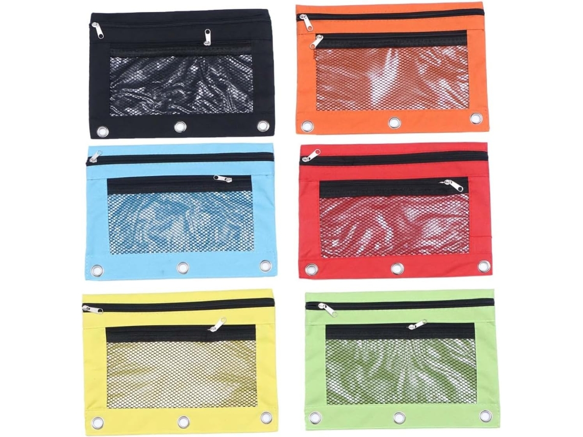 Estojo Para Lápis Nuobesty Com 6 Peças, Argolas, Bolso Com Zíper, Janela Transparente E Compartimentos.