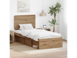 Vidaxl Estrutura Da Cama Com Cabeceira Carvalho Artesanal 75 X 190 Cm