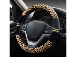 Capa de Volante de Carro Peluda Protetora Universal para Carro/caminhão/suv/van Diâmetro 38cm Estampa de Leopardo Amarela
