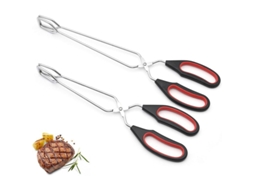 Pinças para churrasco Rebe em aço inoxidável com revestimento antiderrapante para cozinha e buffet, tamanhos 23,5 e 28 cm