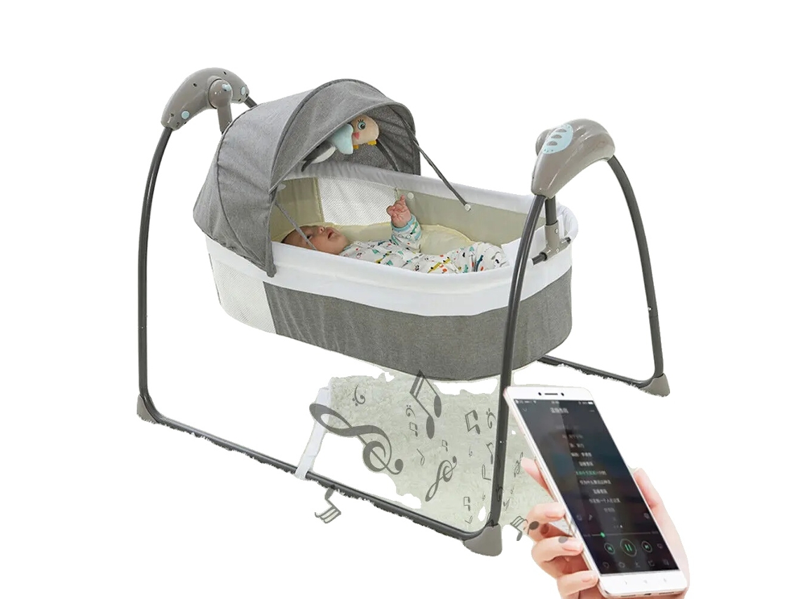 Berã§o Elã©trico De Balanã§o Para Bebãªs, Swing De 3 Velocidades, Controle Remoto, Capacidade De 10kg, Cinza Oem